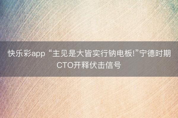 快乐彩app “主见是大皆实行钠电板!”宁德时期CTO开释伏击信号