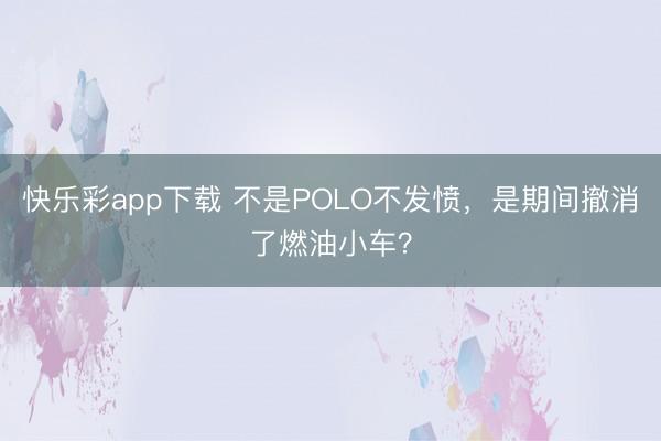 快乐彩app下载 不是POLO不发愤,是期间撤消了燃油小车?